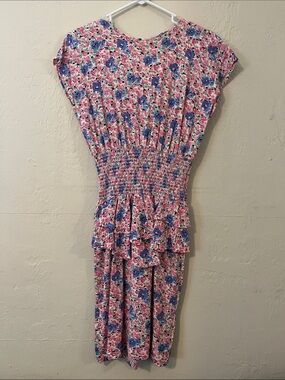 Pink Floral Smocked Waist Midi Dress